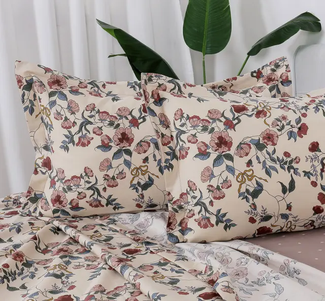 Beauty Home Σετ σεντόνια υπέρδιπλα με λάστιχο Memories Art 12676 165x200+30 Μπεζ,Ροζ 2