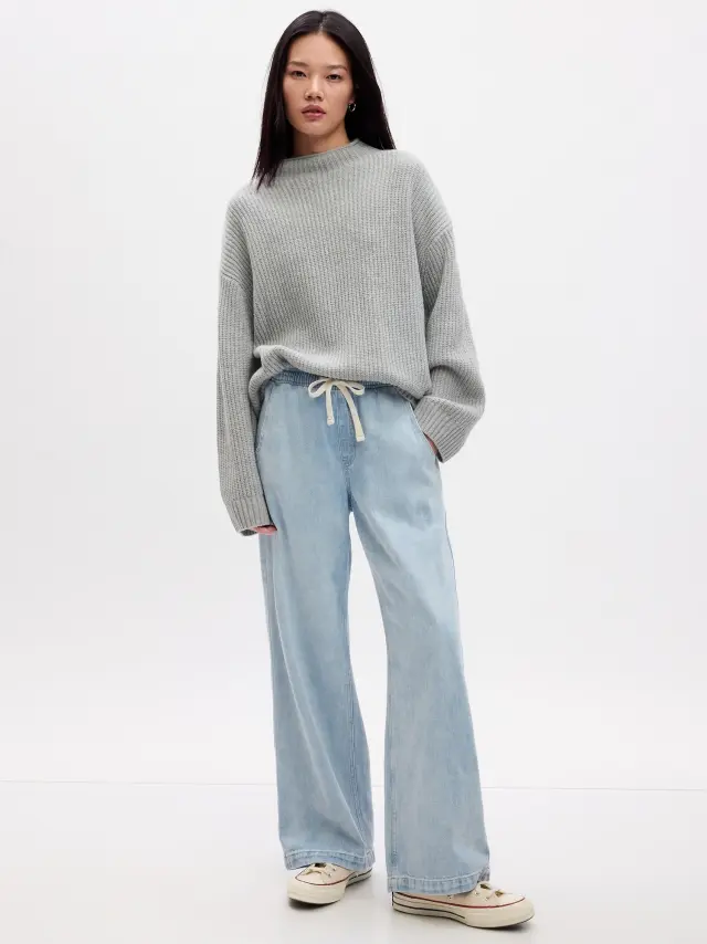 Μπλε High Rise Wide-Leg Pull-On Jean Παντελόνι με Washwell light wash - L