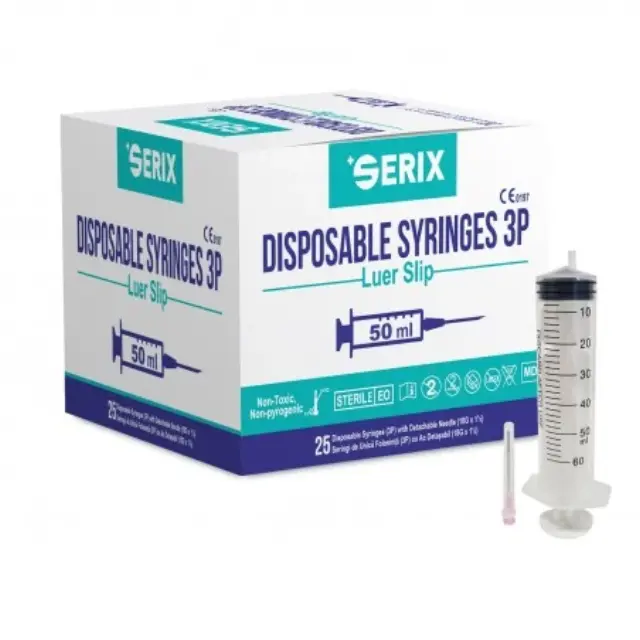 Σύριγγες 3 Μερών (3P) 50 ml με Αποσπώμενη Βελόνα 18G, Serix (50 τεμ.) Luer Slip