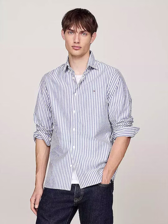 Tommy Hilfiger Aνδρικό Ριγέ Βαμβακερό Πουκάμισο σε κανονική γραμμή Ανοιχτό Μπλε - XXL