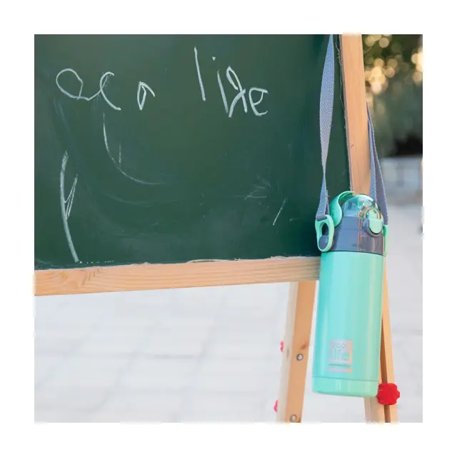Ecolife Ανοξείδωτο Παγούρι Θερμός με Εσωτερικό Καλαμάκι και Ιμάντα Μεταφοράς 400ml Mint 33-BO-2988 2