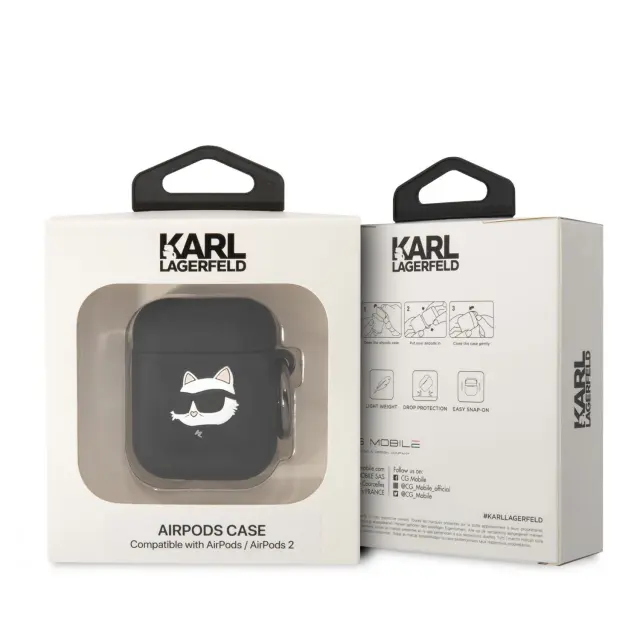 Karl Lagerfeld 3D Logo NFT Choupette Head Silicone Case for AirPods 1/2 Black 3