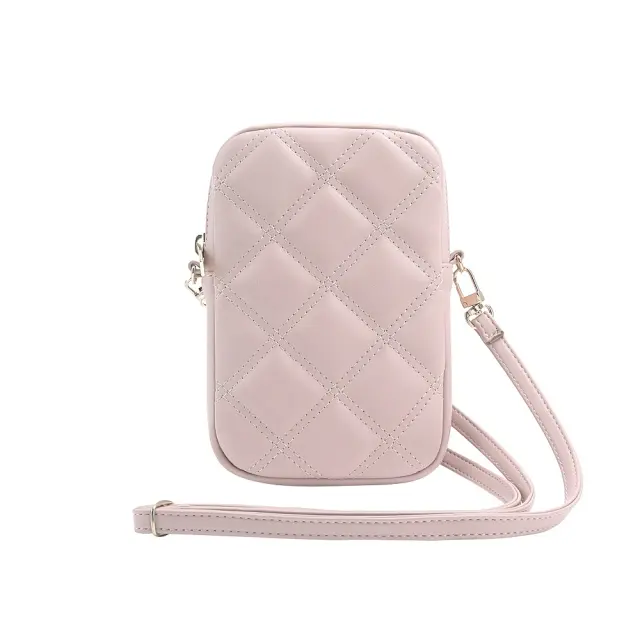 Guess PU Quilted 4G Metal Logo Wallet Phone Bag Zipper Pink 2