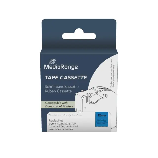 Ετικέτες Γενικής Χρήσης Mediarange (Dymo® 91225/S0721700) 12mm, 4m, Laminated and Permanent Adhesive, Black on Blue (MRDY91225)