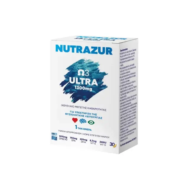 Nutrazure Ω3 Ultra 1300mg Συμπλήρωμα Διατροφής Ωμέγα-3 Ιχθυέλαιο Μέγιστης Καθαρότητας 30 Κάψουλες