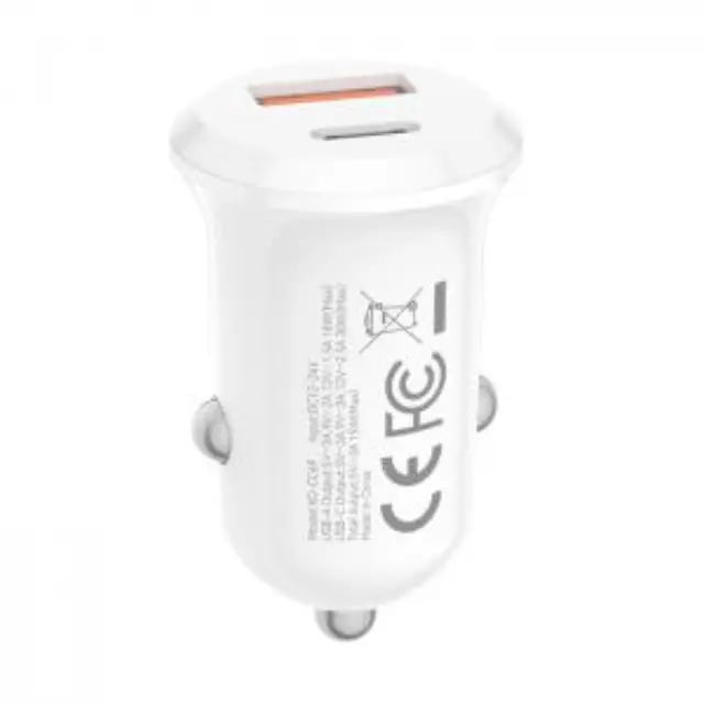 Universal φορτιστής αυτοκινήτου με 2 εξόδους, 1x USB-A & 1x USB-C σε λευκό χρώμα 2