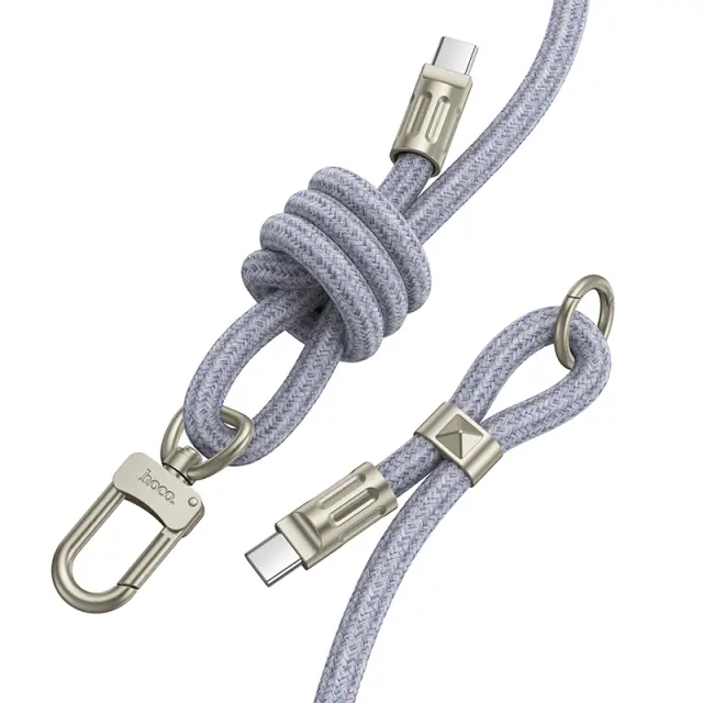 Καλώδιο Φόρτισης/Λουράκι Λαιμού Hoco GH7 USB-C σε USB-C 60W 3A Braided Μπλε 1.8m