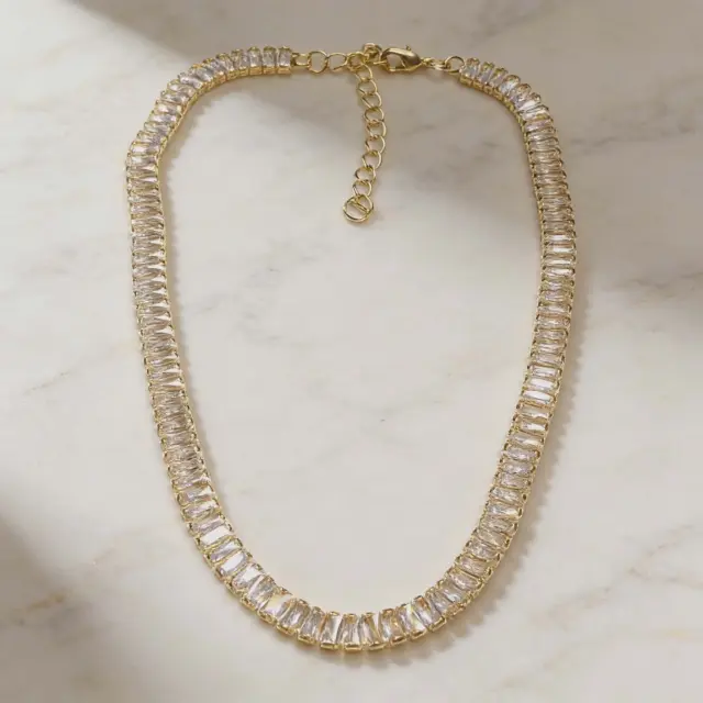 Baguette Crystal Choker Necklace Gold Stainless Steel 32+7 CM