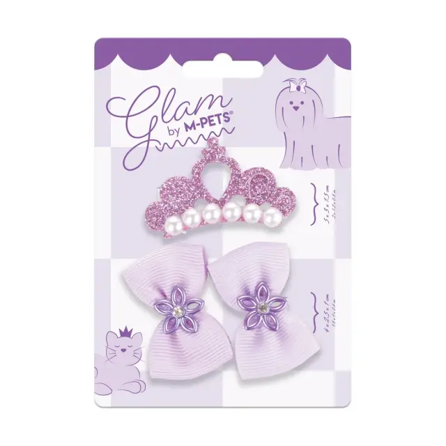 M-PETS GLAM Αξεσουάρ Τριχώματος για Σκύλους & Γάτες Clip & Λαστιχάκια Μωβ 5x3x1.5cm