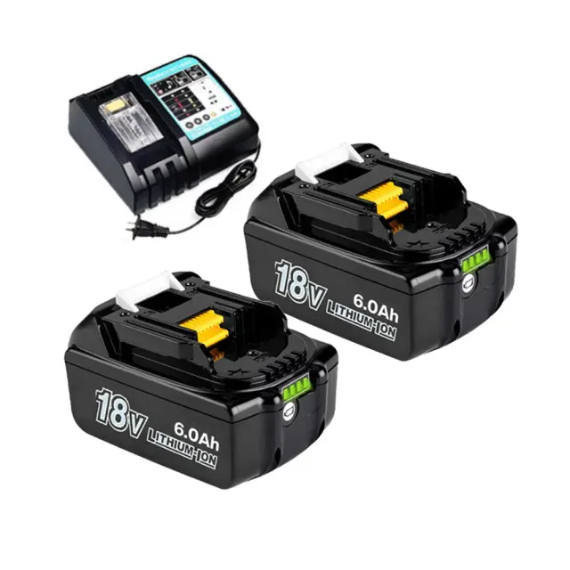 Σετ 2x Επαναφορτιζόμενες Μπαταρίες Li-Ion 18V 6.0Ah & 1x Φορτιστής για Makita BL1860B με Ένδειξη LED (Συμβατό με BL1850B, BL1830)