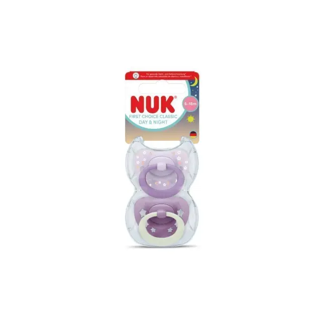 Nuk First Choice Classic Day & Night Πιπίλες Σιλικόνης Νυκτός με Θήκη Μωβ για 6-18 μηνών 2τμχ