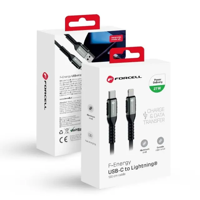 FORCELL F-ENERGY C259 cable Type C to Lightning PD 3A 27W Cafule 1,2 m black 2