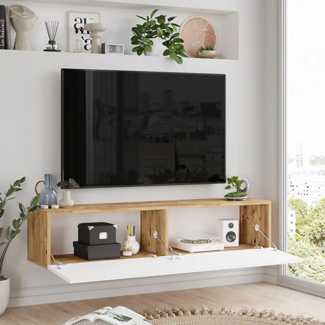 Έπιπλο τηλεόρασης επιτοίχιο Serit pakoworld λευκό-sonoma 140x31.6x29.6εκ 2