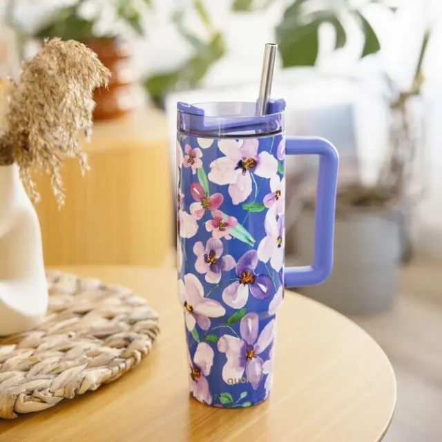 Quokka Handled Tumbler Θερμός Γυάλινο / Ανοξείδωτο BPA Free 950ml Dusk με Λαβή και Καλαμάκι-40032 2