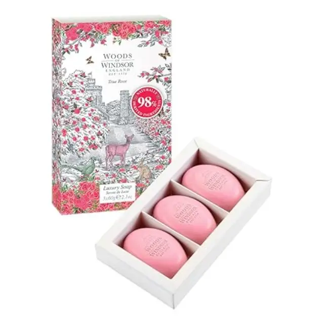 WOODS OF WINDSOR Luxury True Rose Σαπούνια πολυτελείας με άρωμα τριαντάφυλλο 3 x 60 gr