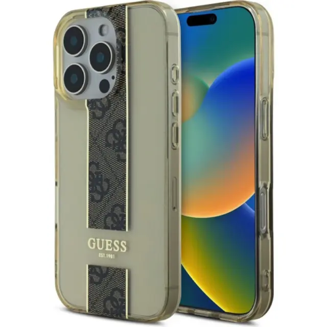 Guess Middle 4G Stripe Case for iPhone 16 Pro Brown