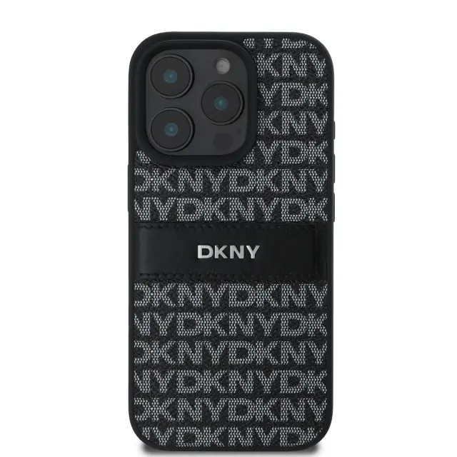 DKNY PU Leather Repeat Pattern Tonal Stripe Case for iPhone 16 Pro Max Black 2
