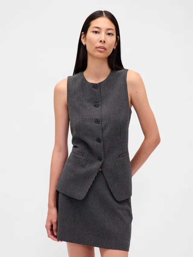 High-Neck Γιλέκο Black plaid