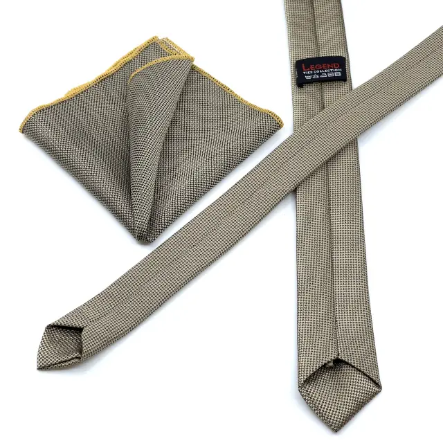 Μπεζ Oxford Γραβάτα Slim 4,5 cm Σετ με Μαντηλάκι 3