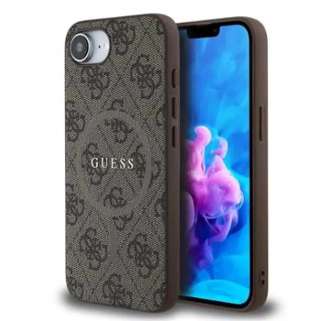 Guess PU Leather 4G Colored Ring MagSafe Case for iPhone 16e/17e Brown