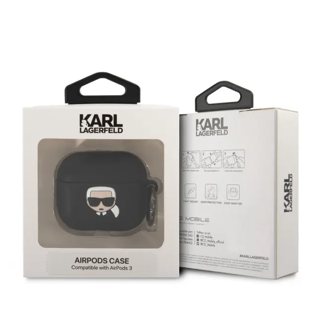 Karl Lagerfeld 3D Logo NFT Karl Head Silicone Case for AirPods 3 Black 3