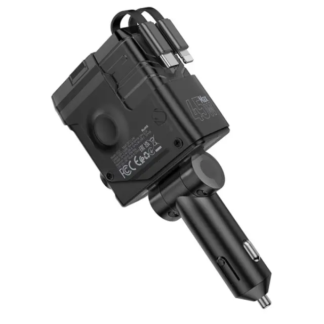 Hoco Φορτιστής Αυτοκινήτου 4 σε 1 45W με Θύρες USB-A, USB-C και ενσωματωμένα Καλώδια Μαύρος DZ23