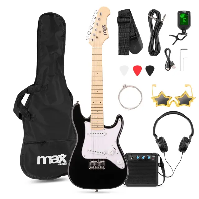 MAX GIGKIT JUNIOR ΠΑΚΕΤΟ ΠΑΙΔΙΚΗΣ ΗΛΕΚΤΡΙΚΗΣ ΚΙΘΑΡΑΣ 1/4 ΜΑΥΡΟ