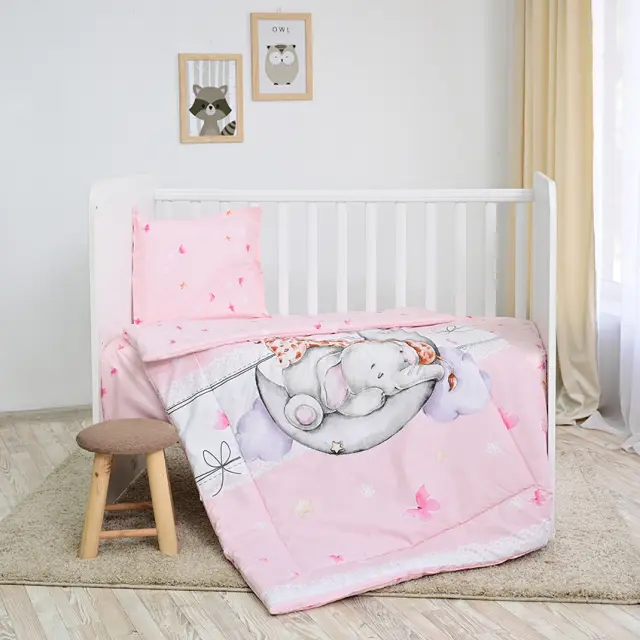 Σετ προίκας μωρού για κούνια "COSY" 3 τμχ Butterflies pink Ροζ
