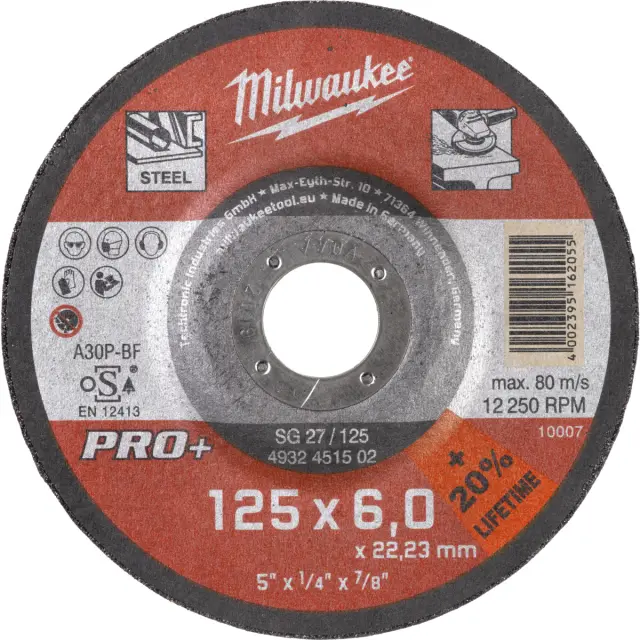 Δίσκος Λείανσης Μετάλλων SG27/125 125x6mm MILWAUKEE PRO+