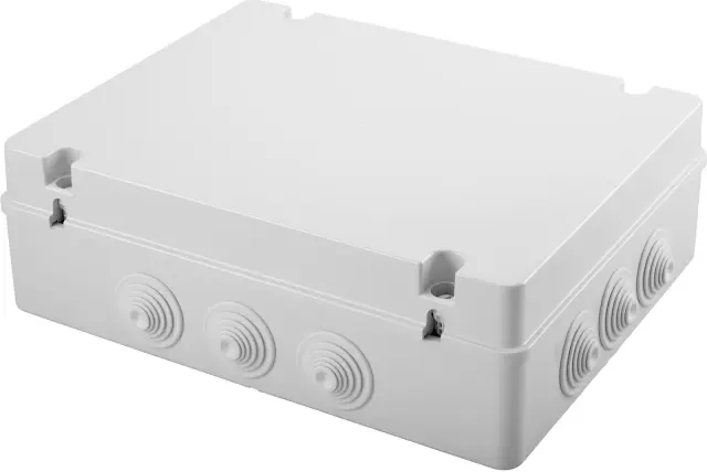 JUNCTION BOX WITH PLAIN SCREWED LID - IP55 - INTERNAL DIMENSIONS 380X300X120 - WALLS WITH CABLE GLANDS - GREY RAL 7035