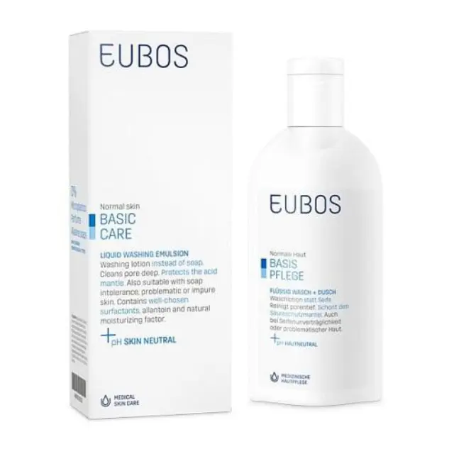EUBOS Basic Care Blue Liquid Washing Emulsion Υγρό Καθαρισμού Προσώπου και Σώματος Χωρίς Άρωμα 200ml