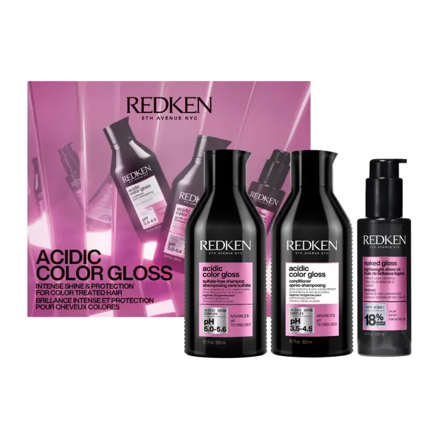 Redken Acidic Color Gloss Holiday Set (Shampoo 300ml, Conditioner 300ml, Shine Oil 100ml)