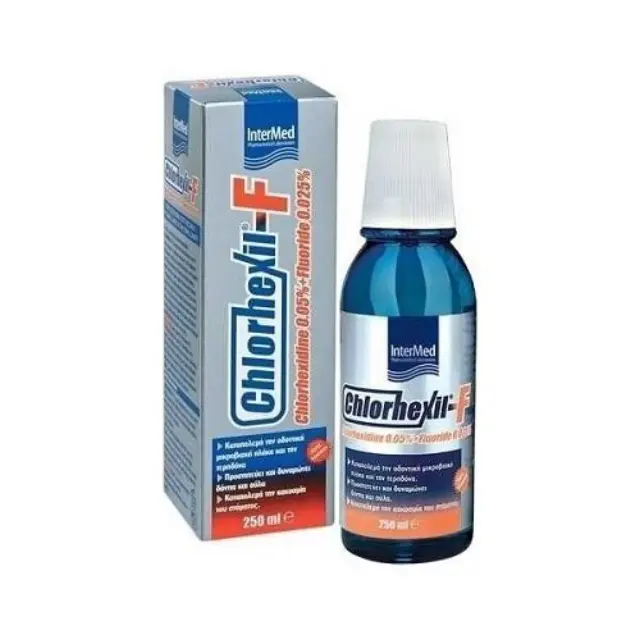 Intermed | Chlorhexil-F | Στοματικό Διάλυμα με Χλωρεξιδίνη 0.05% και Φθόριο 0.025% για Καθημερινή Χρήση |250ml