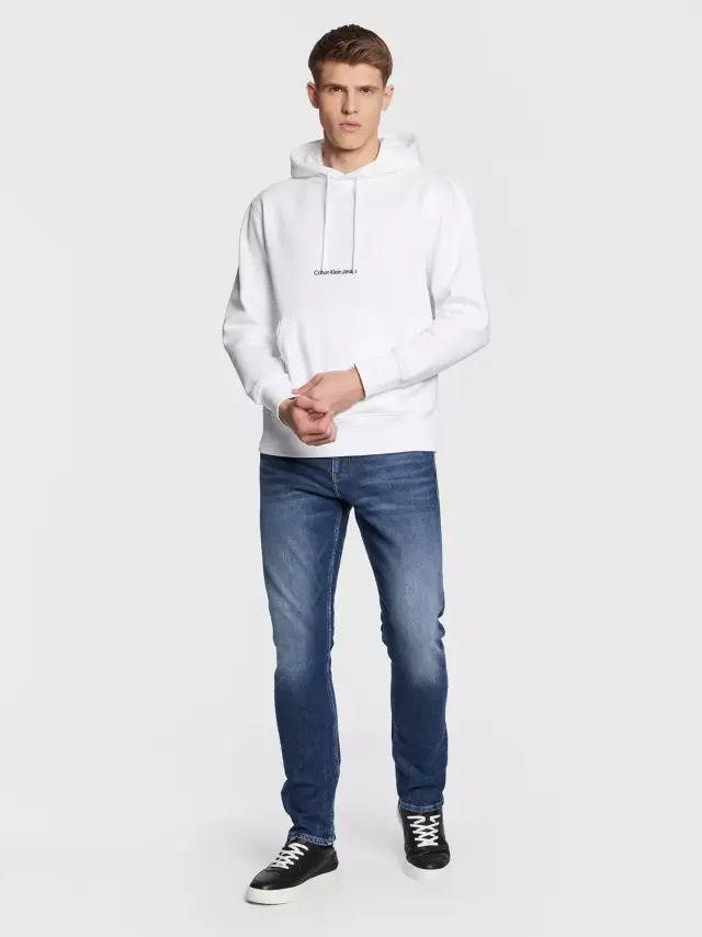 Calvin Klein - Ανδρικό Φούτερ με Κουκούλα και Τσέπες Institutional J30J322894-YAF Λευκό - XL 2