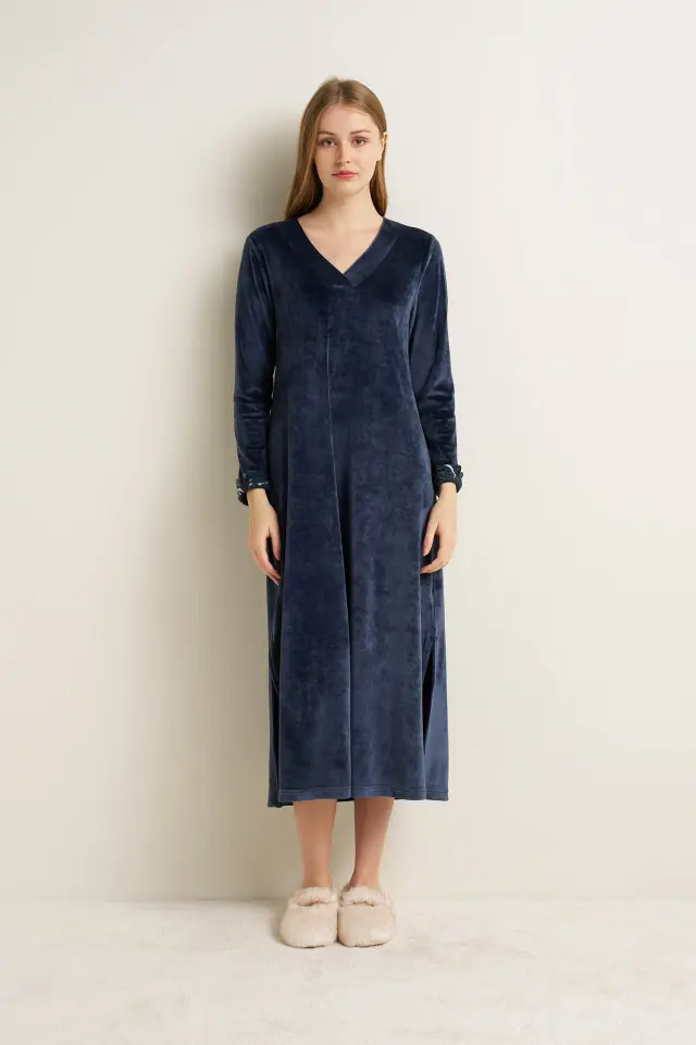 Vamp Βελουτέ Φόρεμα Σπιτιού Blue Indigo 2