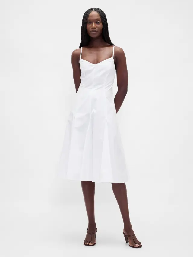 Midi Φόρεμα με V-λαιμόκοψη Optic white