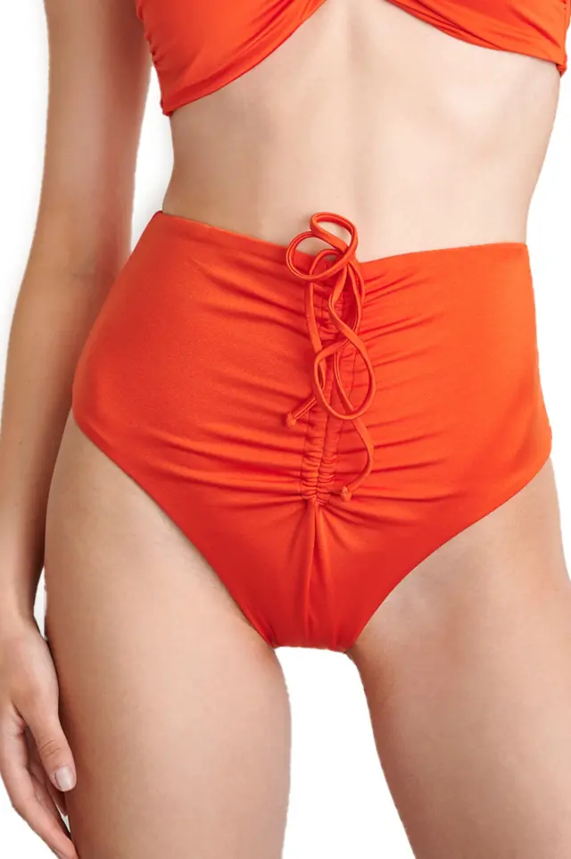 Ψηλόμεσο Μαγιό Slip με Σούρες Blu4u 23365094 ΠΟΡΤΟΚΑΛΙ - XL