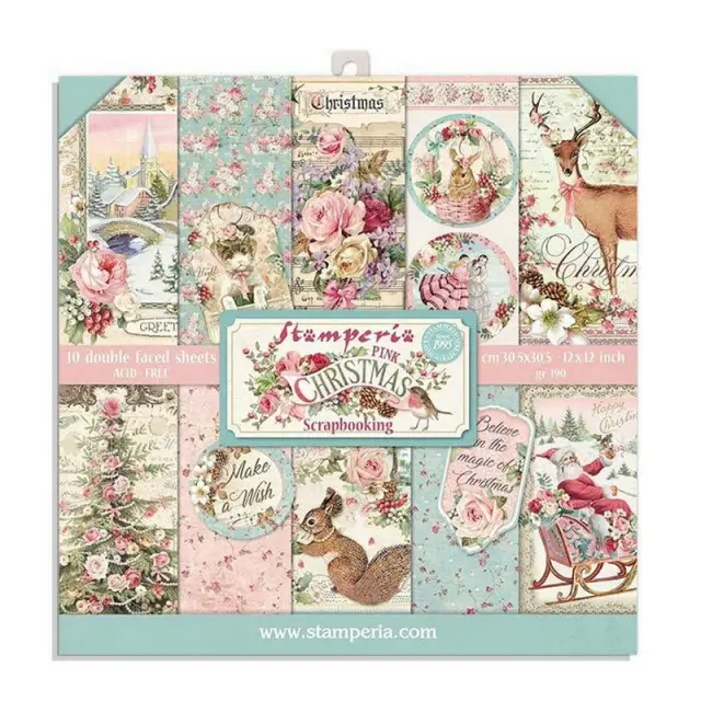 Χαρτιά scrapbooking 10τεμ, 20.3x20.3, Pink Christmas 2 Stamperia