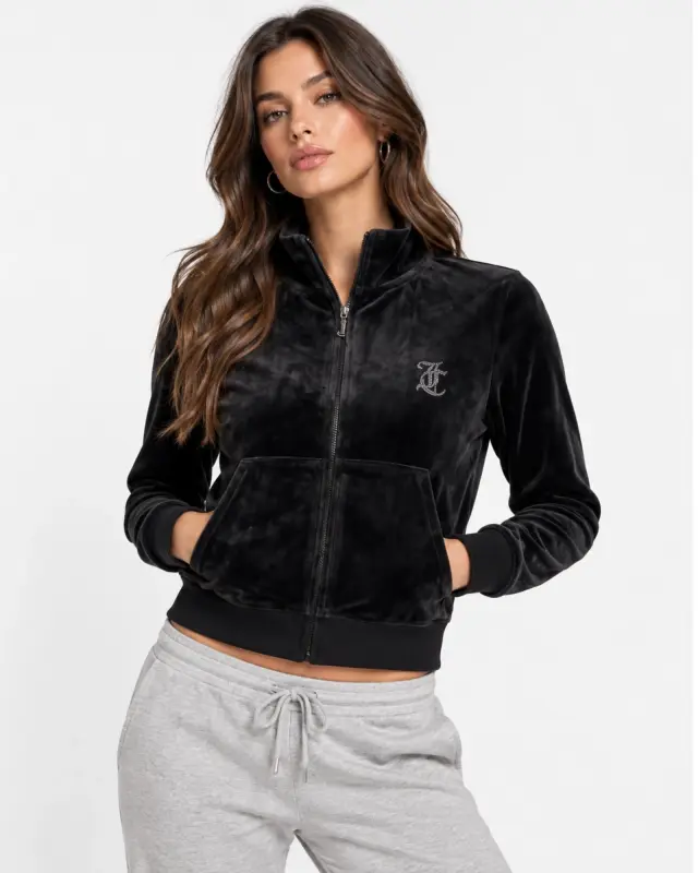 Juicy Couture Tanya Velour Γυναικεία Ζακέτα Μαύρη 2