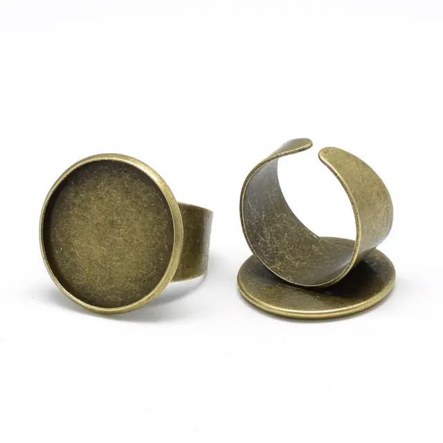 Δαχτυλίδι Ρυθμιζόμενο 18mm Vintage Bronze με Στρογγυλό Καστόνι 20mm - 4τεμ