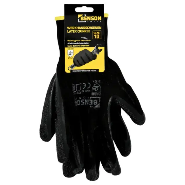 Working gloves latex crinkle black size 10
