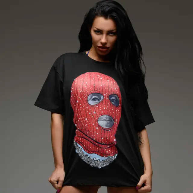 Ghetto Black T-shirt Balaclava Stamp Hip Hop Streetwear 2