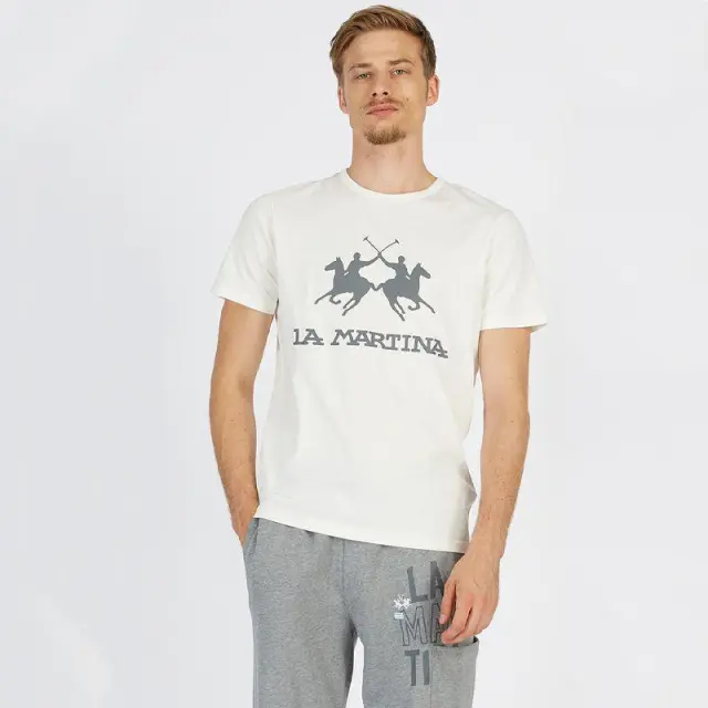 La Martina - Ανδρικό T-Shirt Regular Fit CCMR05-JS206-00002 Λευκό - 3XL