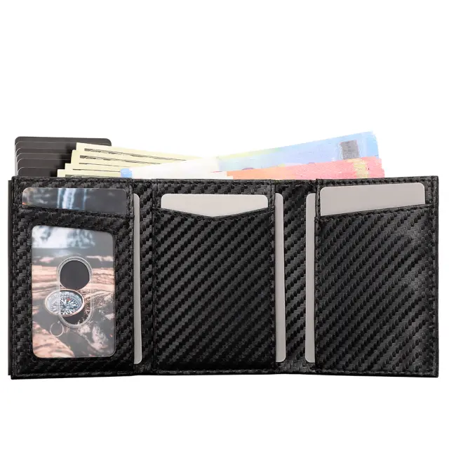 Μαύρο Πορτοφόλι Carbon Fiber RFID με Κερματοθήκη 3