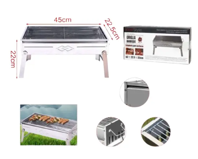 KMT Style Φορητή Ψησταριά Κάρβουνου για BBQ 45x22.5εκ. Ασημί 2