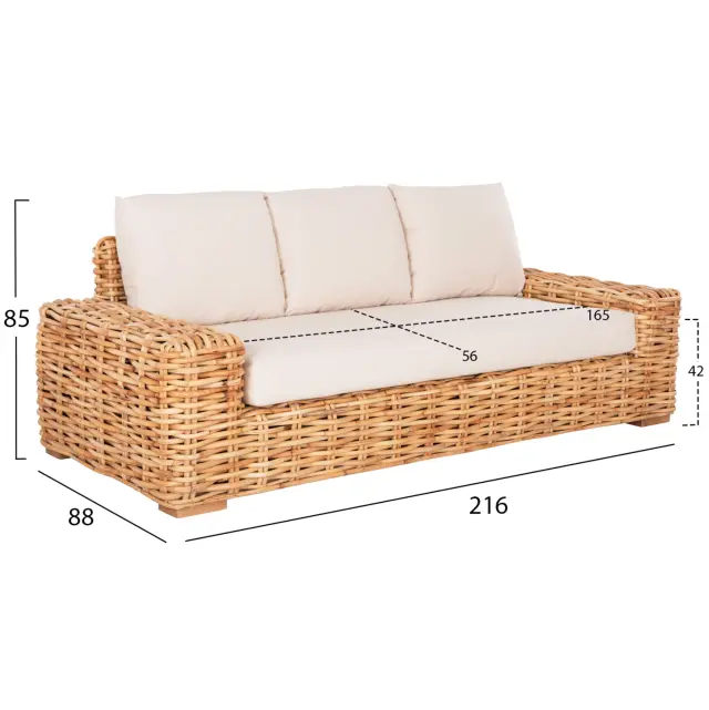 ΚΑΝΑΠΕΣ ΤΡΙΘΕΣΙΟΣ ΕΞ.ΧΩΡΟΥ FB99808 ΞΥΛΟ MANGO-RATTAN ΦΥΣΙΚΟ-ΛΕΥΚΑ ΜΑΞΙΛΑΡΙΑ 216x88x85Υεκ 2