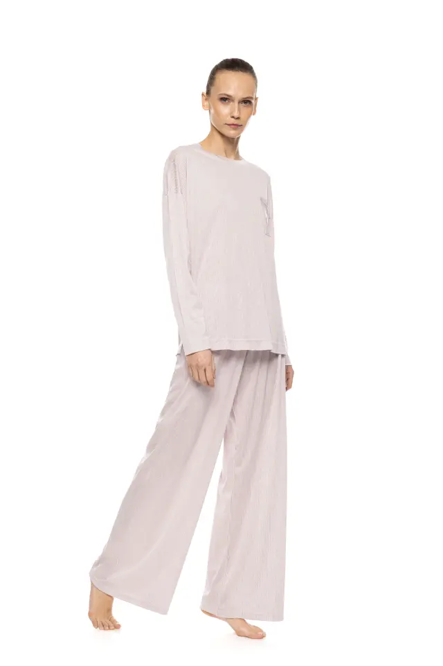 Pink Label Pyjama Stripe Bordeaux σετ γυναικεία χειμερινή πυτζάμα W1927-1