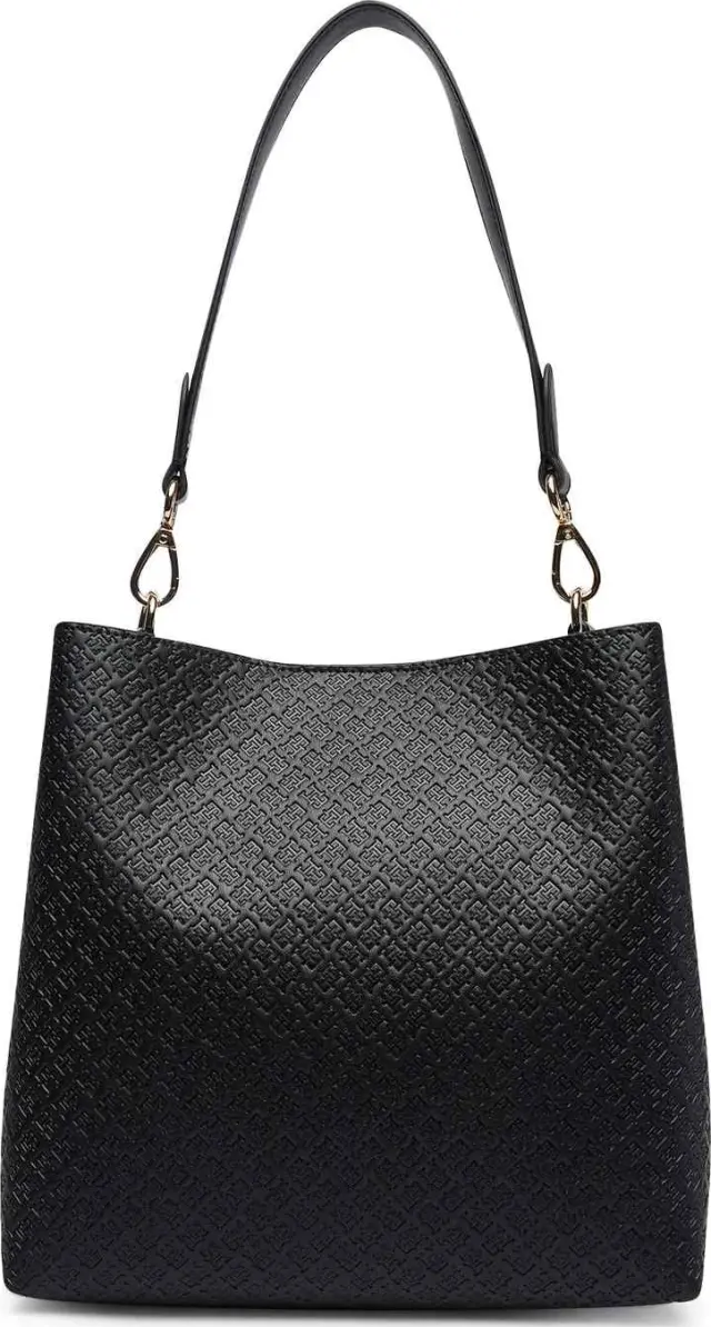 Tommy Hilfiger Γυναικεία Μεσαία Τσάντα Ώμου TH Icon Shoulder Bag Mono Μαύρο 2