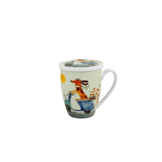Duo gift Cats & Dogs Πορσελάνινη Κούπα 360ml με Φίλτρο & Καπάκι: Dog on a Scooter 3