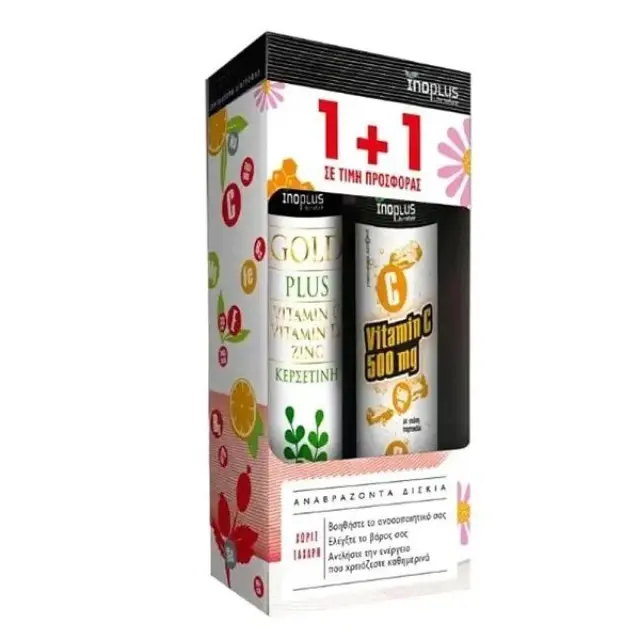 Ino Plus Gold Plus Vitamin C, Vitamin D3 & Zinc Lemon Lime & Vitamin C 500mg 40 αναβράζοντα δισκία